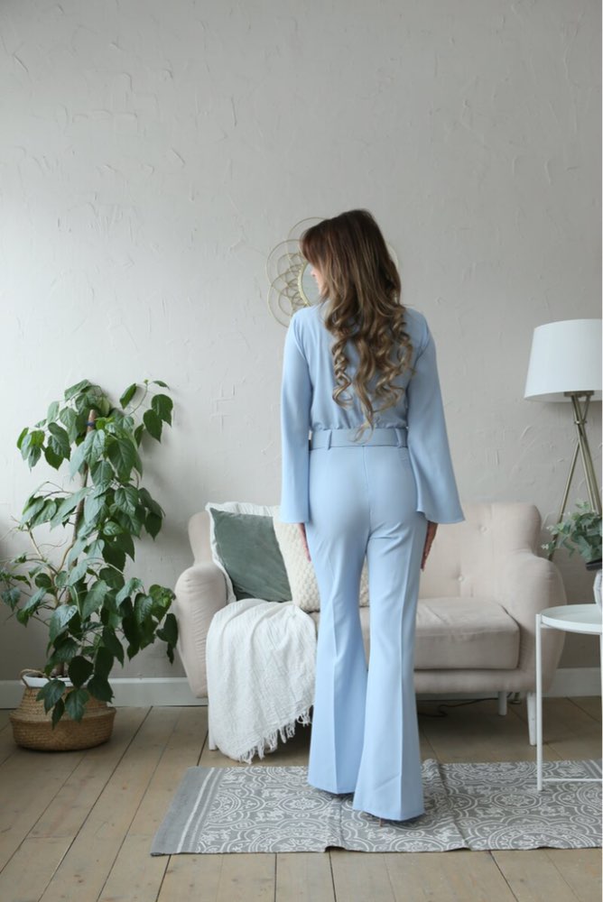 Office Lady Wide Leg Long Flare Sleeve Jumpsuit