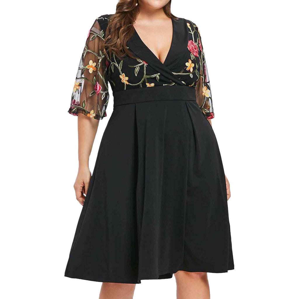 Casual Floral Short Sleeve Women Applique Dress