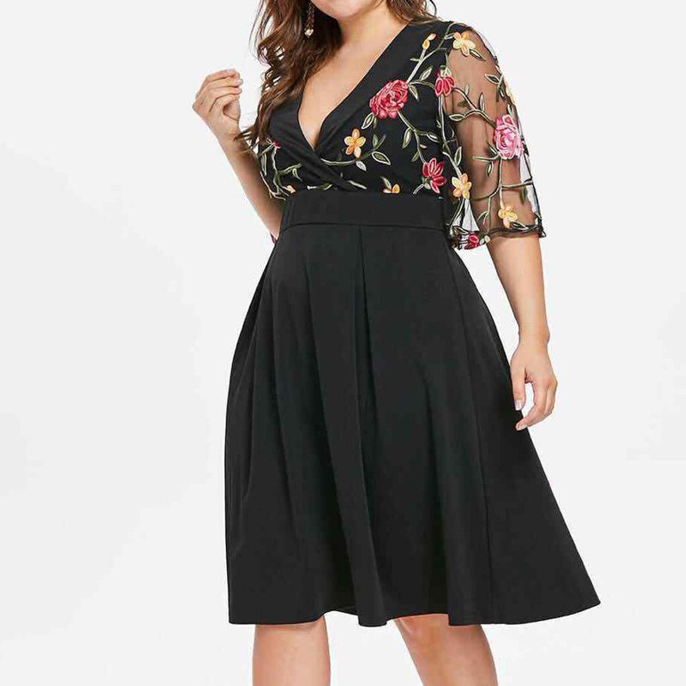 Casual Floral Short Sleeve Women Applique Dress