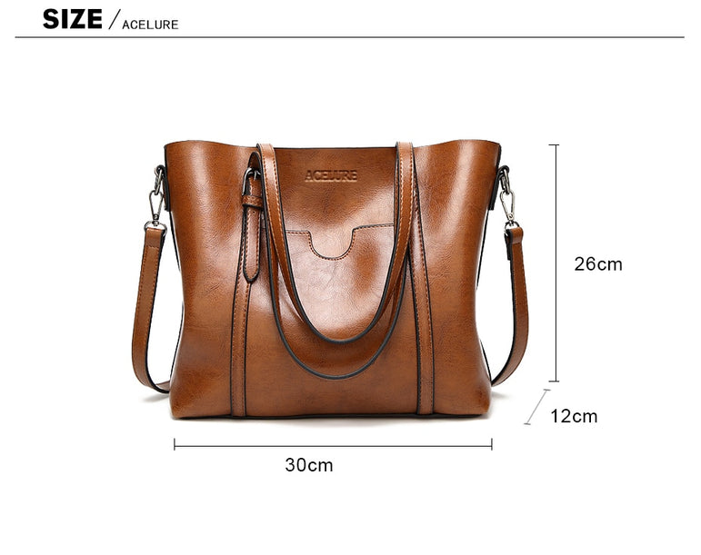 Leather Oil wax Women Tote Handbags