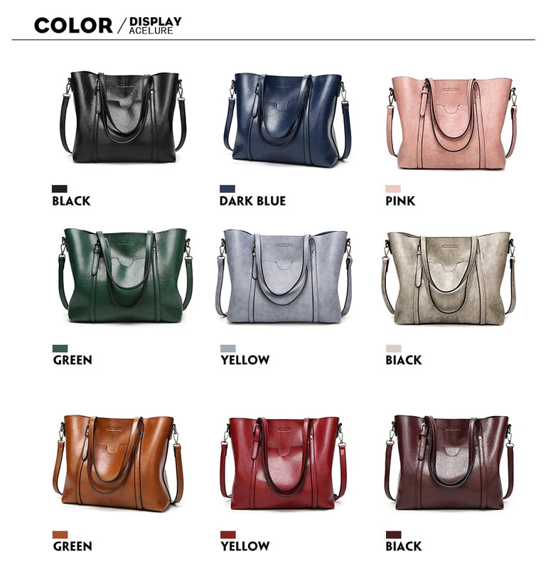 Leather Oil wax Women Tote Handbags