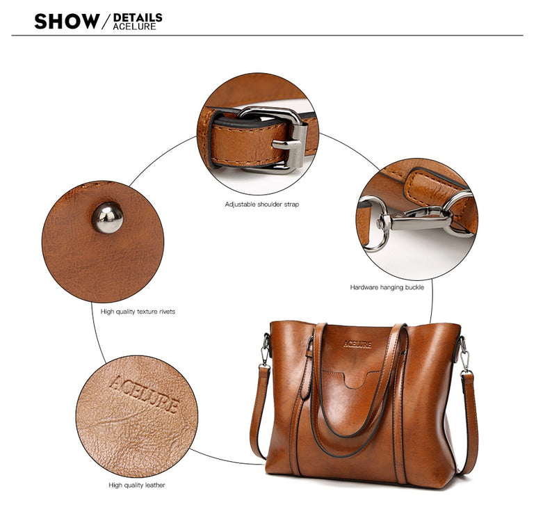 Leather Oil wax Women Tote Handbags