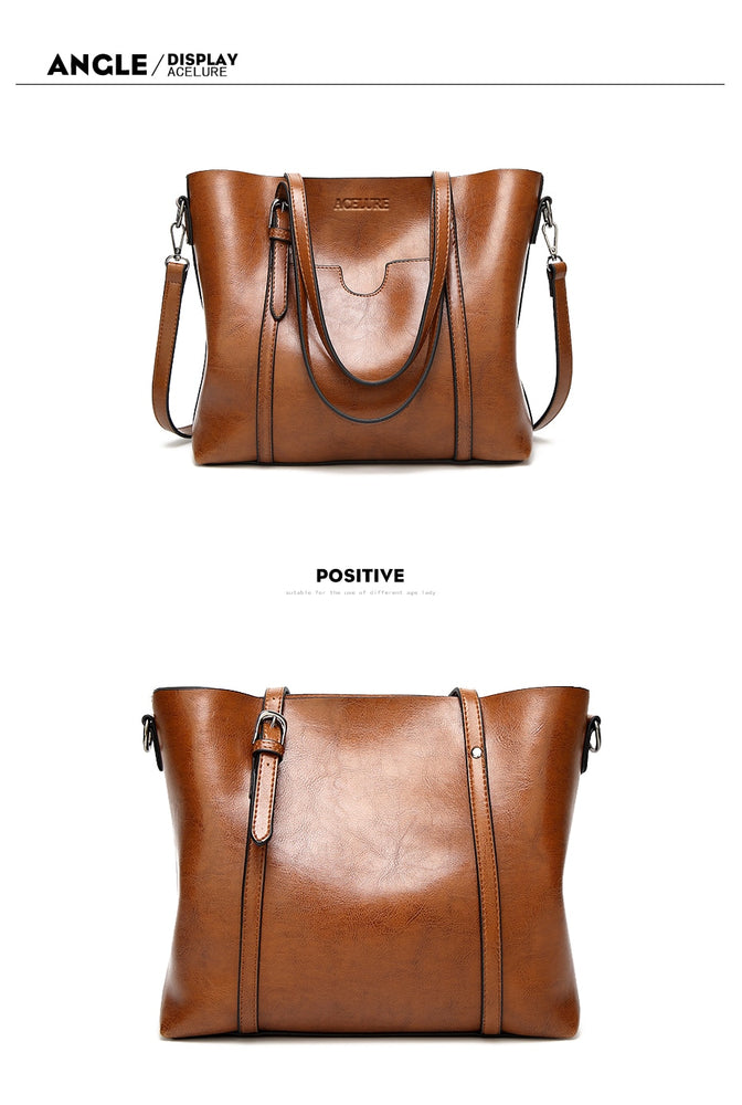 Leather Oil wax Women Tote Handbags