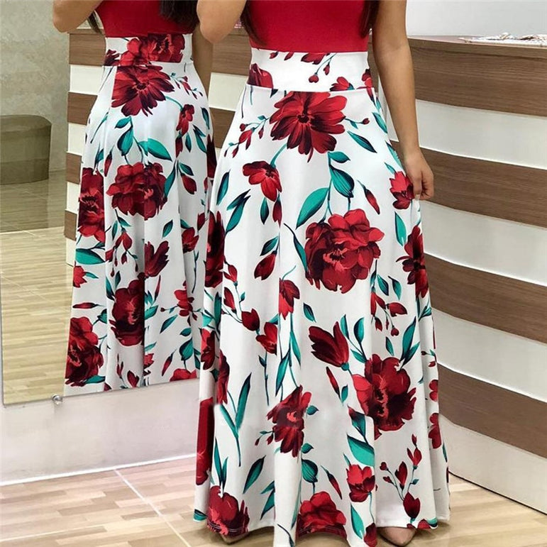 Casual Vintage Floral Print Patchwork Long Dress