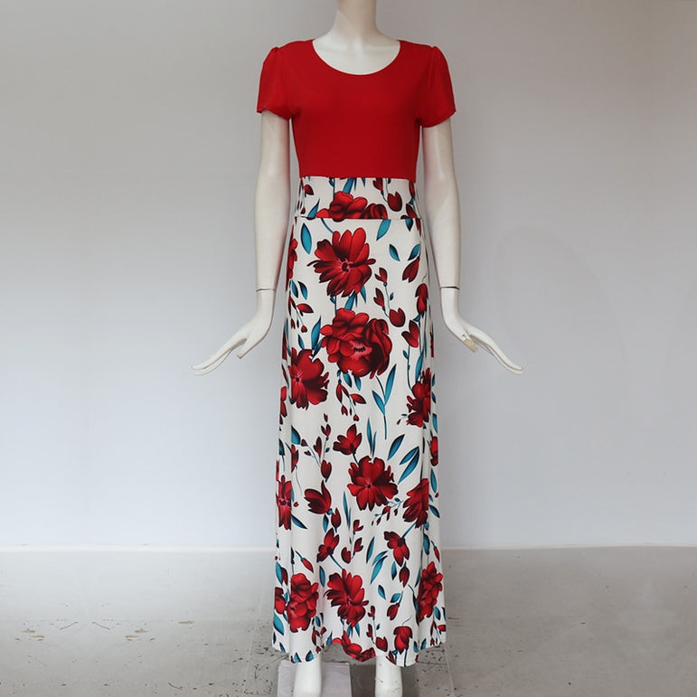 Casual Vintage Floral Print Patchwork Long Dress