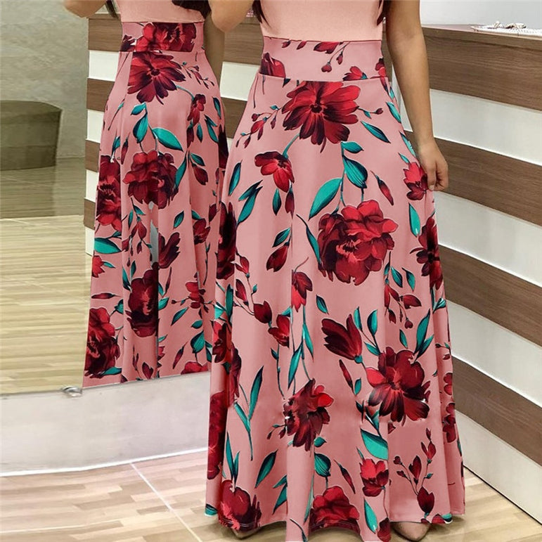 Casual Vintage Floral Print Patchwork Long Dress