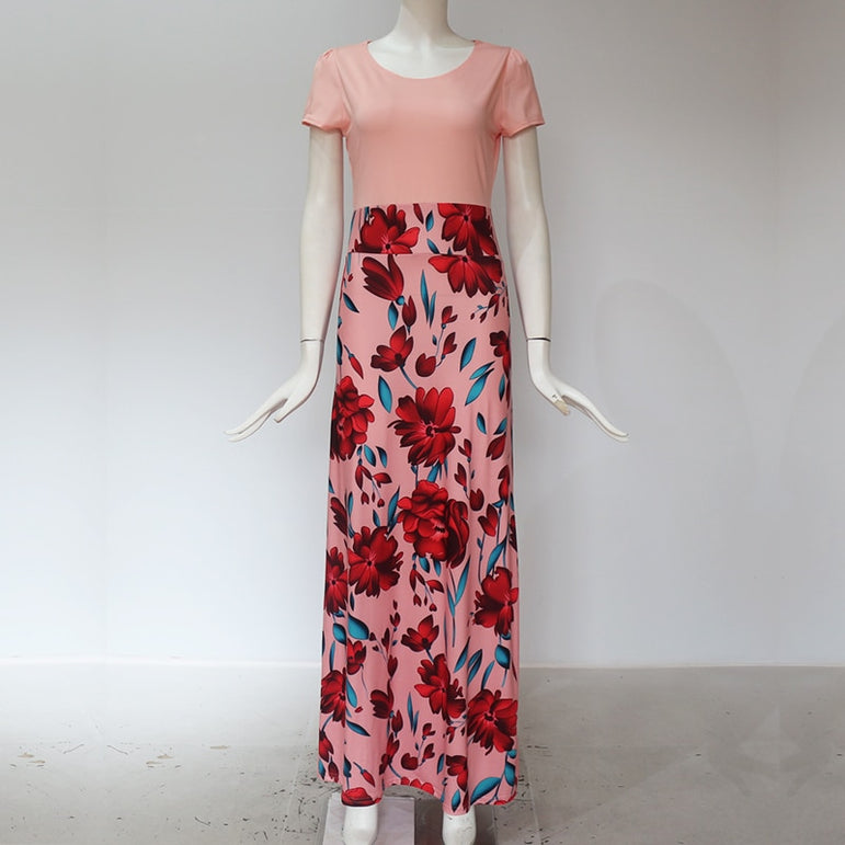 Casual Vintage Floral Print Patchwork Long Dress