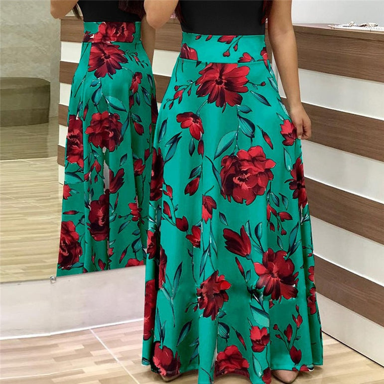 Casual Vintage Floral Print Patchwork Long Dress