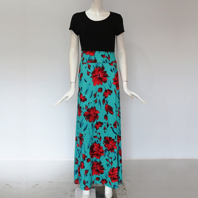 Casual Vintage Floral Print Patchwork Long Dress