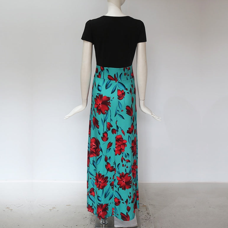 Casual Vintage Floral Print Patchwork Long Dress