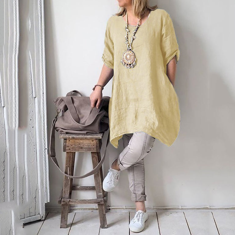 Casual Short Sleeve Linen Cotton Dress