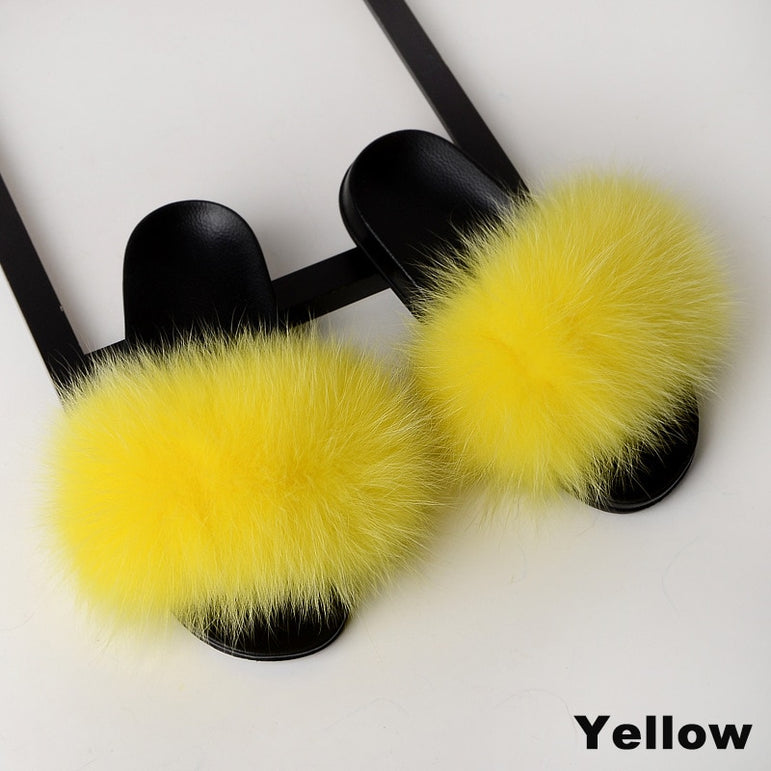 Luxury Real Fox Fur Slides Home Furry Fur Slippers