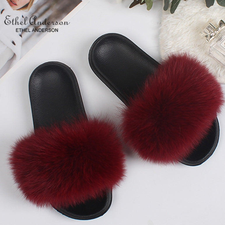 Casual Vogue Fox Fur Fur Slides Slippers