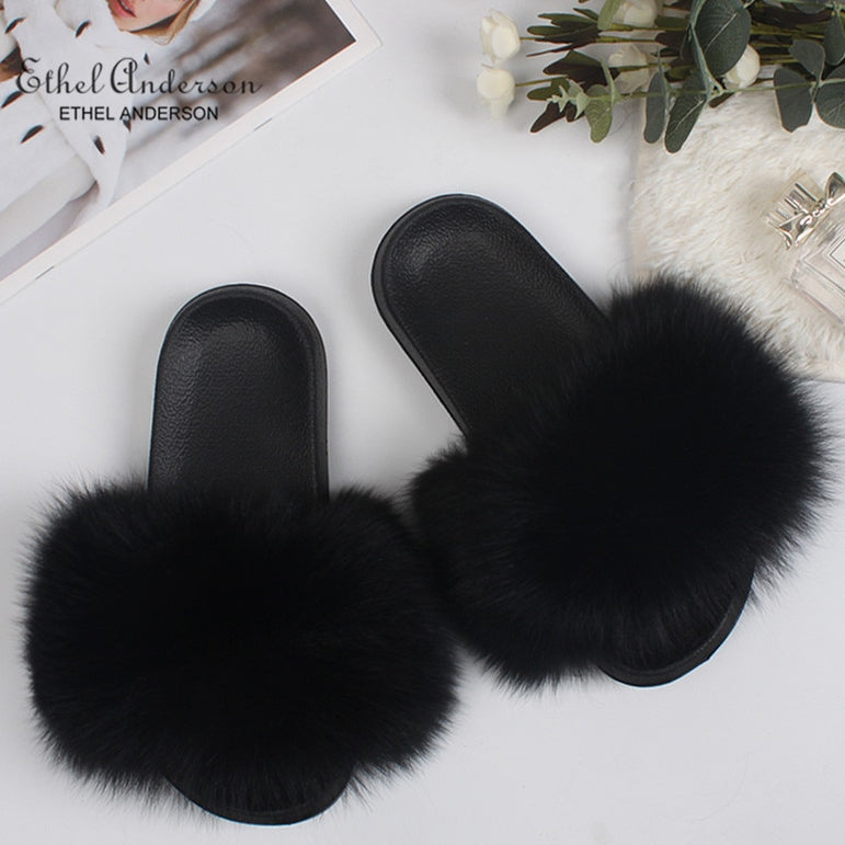 Casual Vogue Fox Fur Fur Slides Slippers