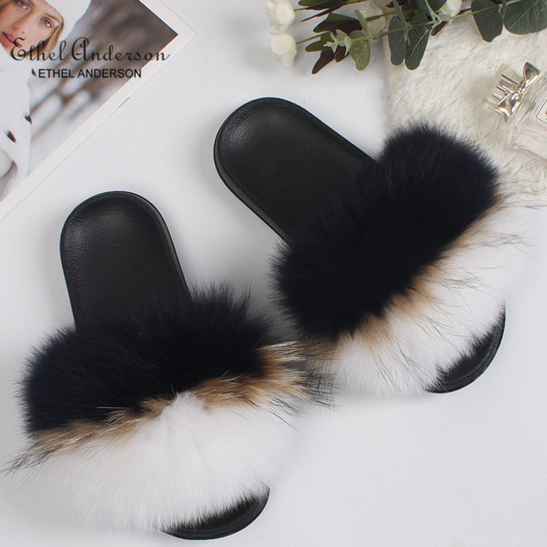 Casual Vogue Fox Fur Fur Slides Slippers