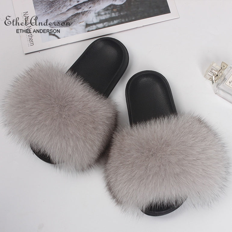 Casual Vogue Fox Fur Fur Slides Slippers