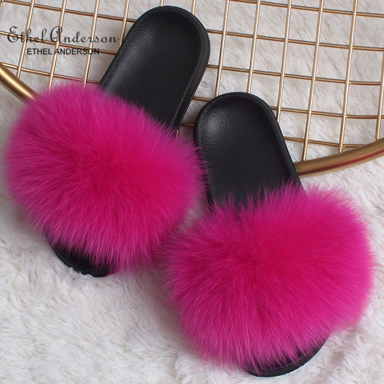 Casual Vogue Fox Fur Fur Slides Slippers