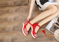 Vintage Women Canvas Increasing Height Ankle Strap Heels