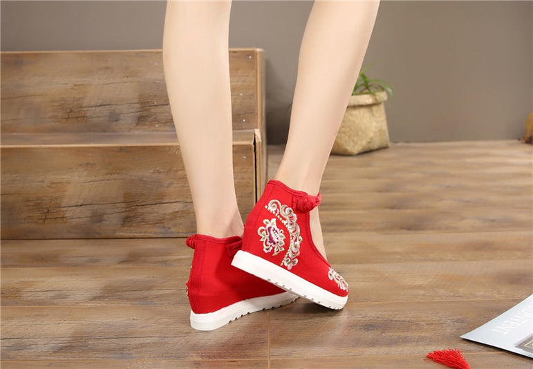 Vintage Women Canvas Increasing Height Ankle Strap Heels