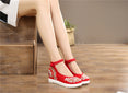 Vintage Women Canvas Increasing Height Ankle Strap Heels