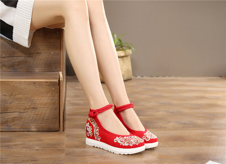 Vintage Women Canvas Increasing Height Ankle Strap Heels