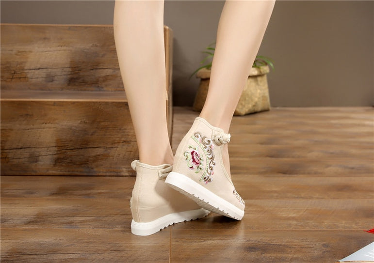 Vintage Women Canvas Increasing Height Ankle Strap Heels