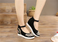 Vintage Women Canvas Increasing Height Ankle Strap Heels