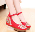 Vintage Women Canvas Increasing Height Ankle Strap Heels