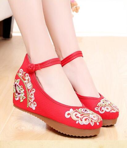 Vintage Women Canvas Increasing Height Ankle Strap Heels