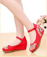 Vintage Women Canvas Increasing Height Ankle Strap Heels