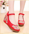 Vintage Women Canvas Increasing Height Ankle Strap Heels