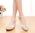 Vintage Women Canvas Increasing Height Ankle Strap Heels