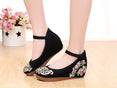 Vintage Women Canvas Increasing Height Ankle Strap Heels