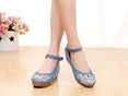 Vintage Women Canvas Increasing Height Ankle Strap Heels