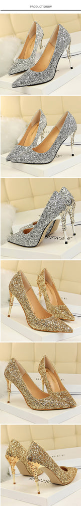 Thin Women Pointed Toe Metal Pumps High Heels