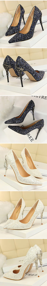 Thin Women Pointed Toe Metal Pumps High Heels