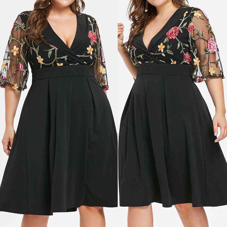 Casual Floral Short Sleeve Women Applique Dress