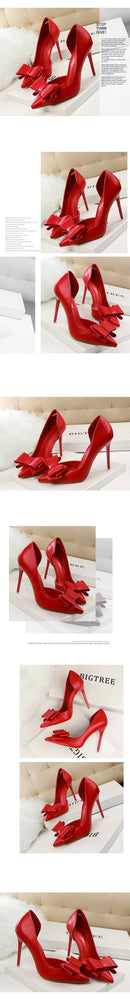 Hollow Pointed Sweet Bowknot High Heel