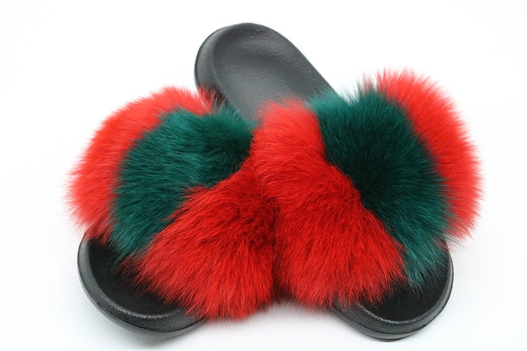 Real Fur Slides Female Indoor Women Fox Fur Slippers