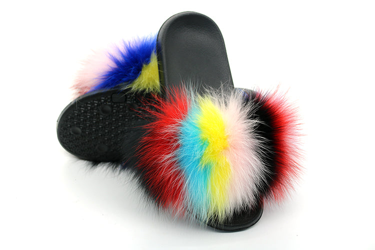 Real Fur Slides Female Indoor Women Fox Fur Slippers