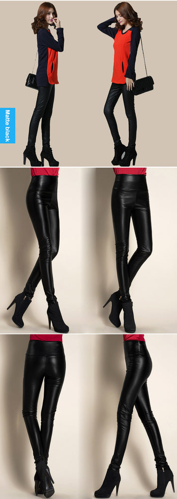 Leather Thin Velvet Elastic Stretch Pants