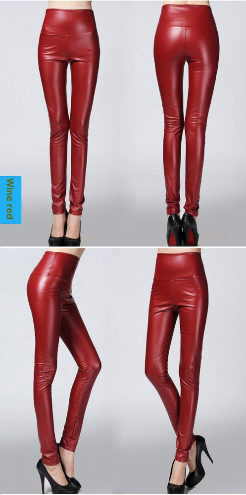 Leather Thin Velvet Elastic Stretch Pants