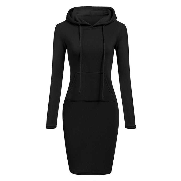 Casual Warm Hooded Long Sleeved Dress