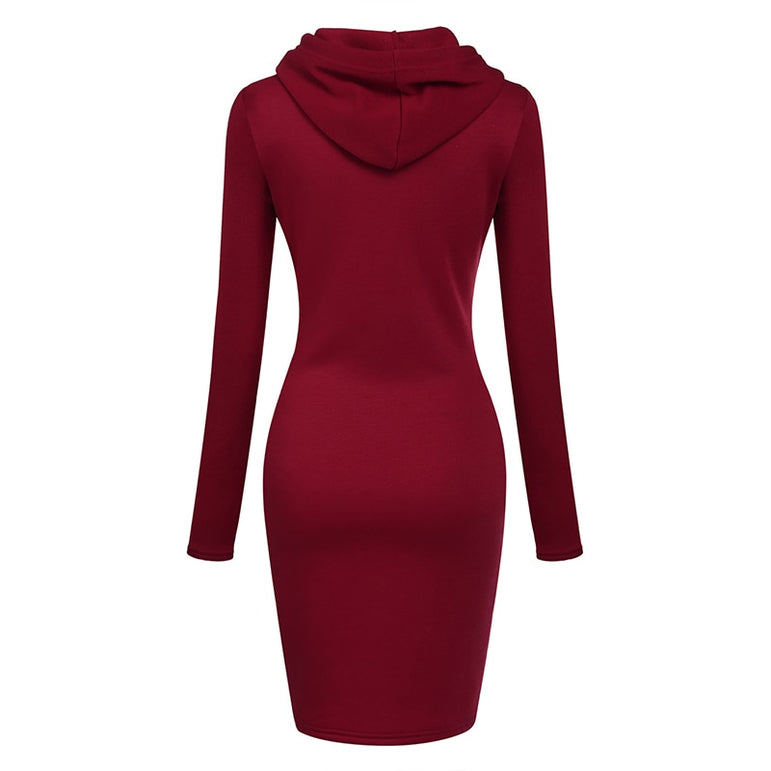 Casual Warm Hooded Long Sleeved Dress