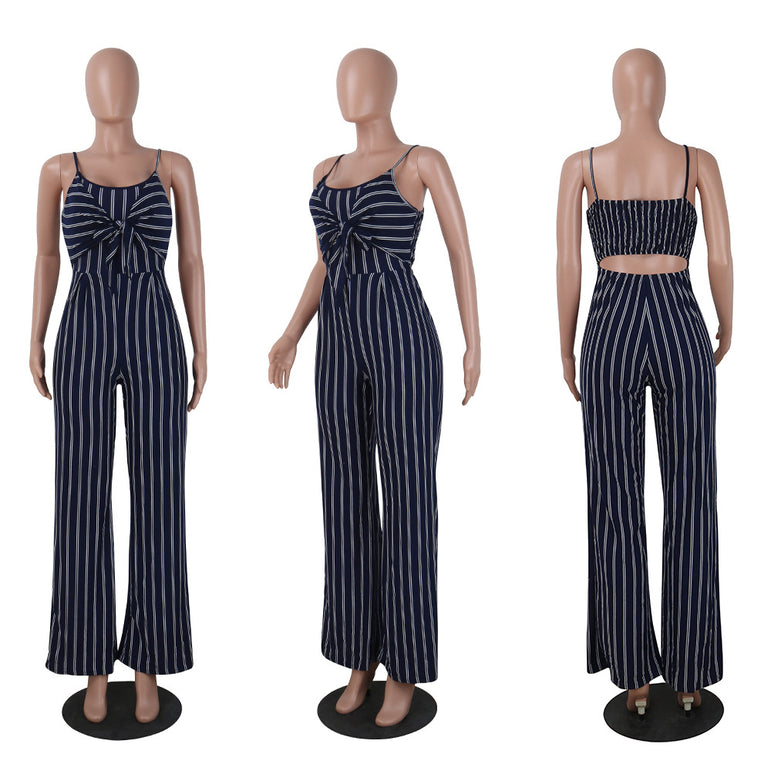 Square Sleeveless Striped Jumpsuit