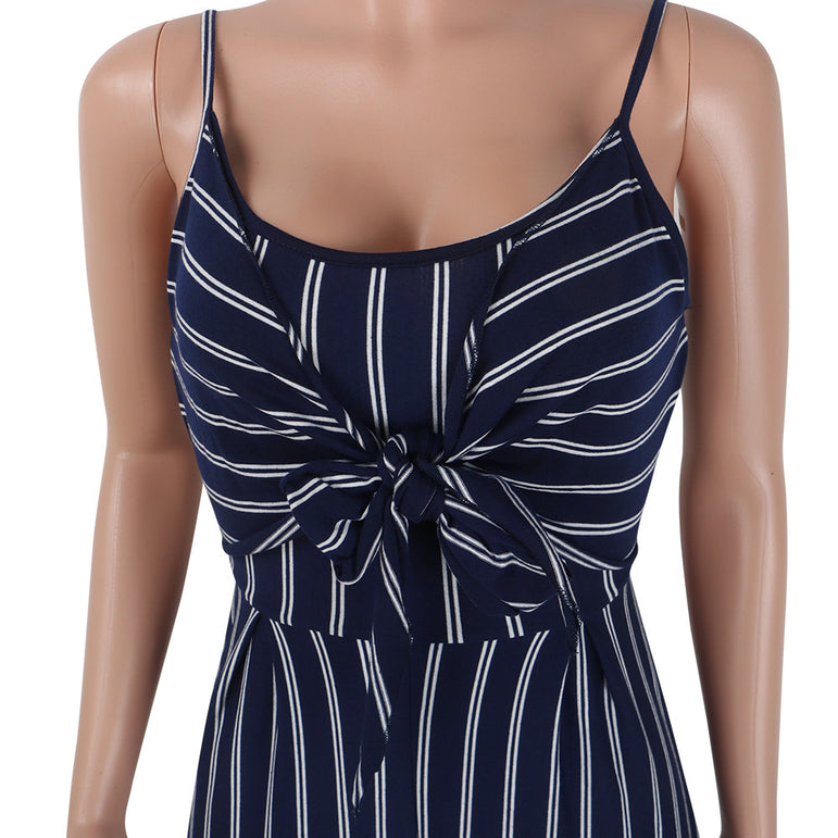 Square Sleeveless Striped Jumpsuit