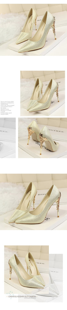 Elegant Metal Carved High Heels Women Pumps