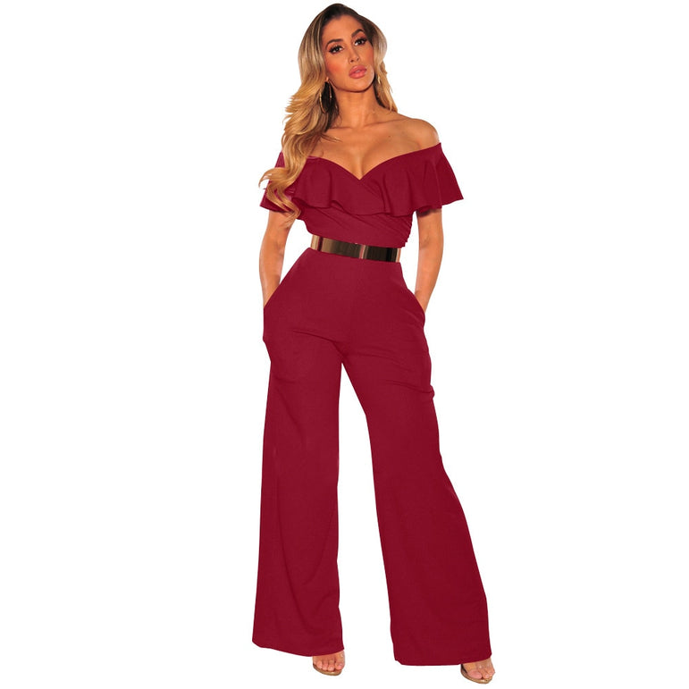 Backless Women Wide Loose Ruffled Jumpsuits