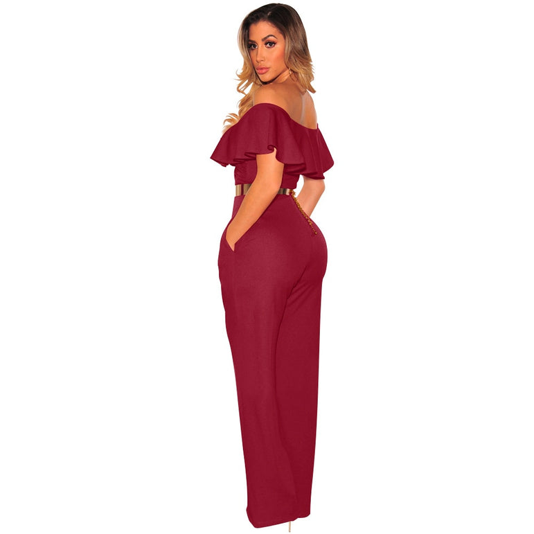 Backless Women Wide Loose Ruffled Jumpsuits