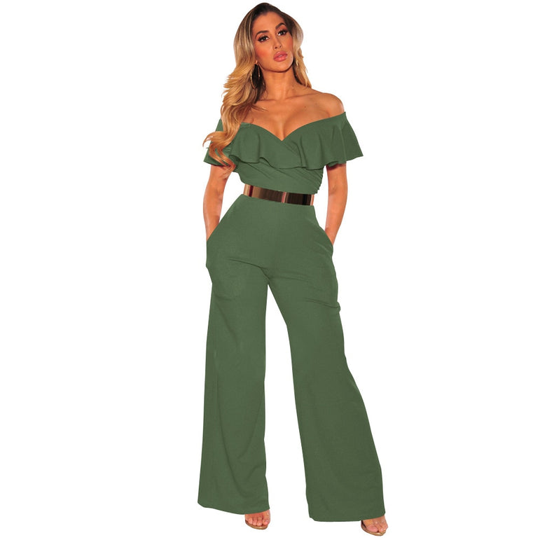 Backless Women Wide Loose Ruffled Jumpsuits